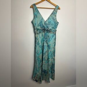 Sheri Marti VTG Y2K Paisley 10 Flare Hem Metallic Blue Empower waist Midi Dress